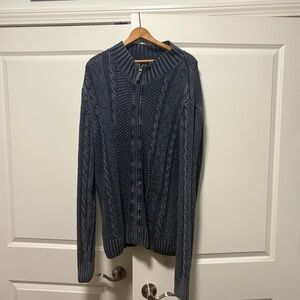 Men's Navy Zip-Up Cable Knit Sweater